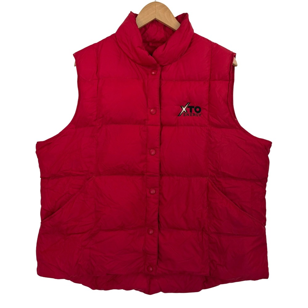 Lands' End XTO Energy Red Down Filled Puffer Vest Logo Snap Front Insulated  XL